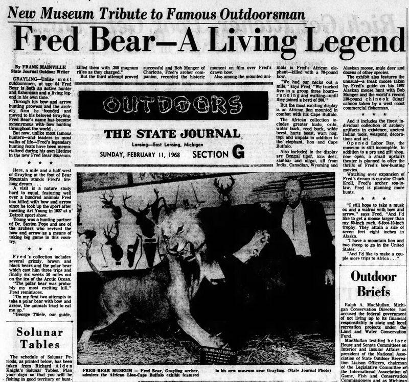 Fred Bear Museum  and Bear Mountain - 1968 Article